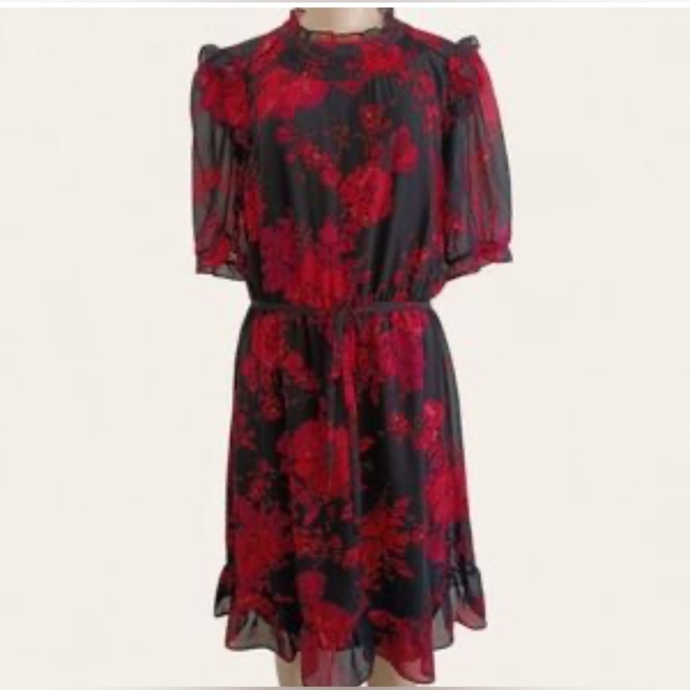 Chetta B Black and Red Floral Midi Dress